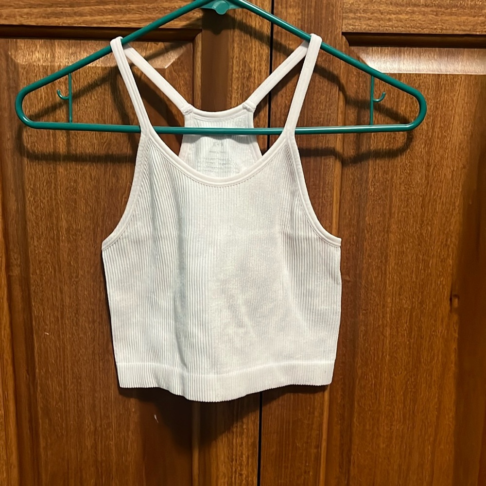 Ododos Light Pink Ribbed Cropped Tank Top
